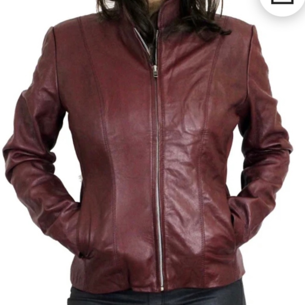 Cole Haan Burgundy Faux Leather Jacket